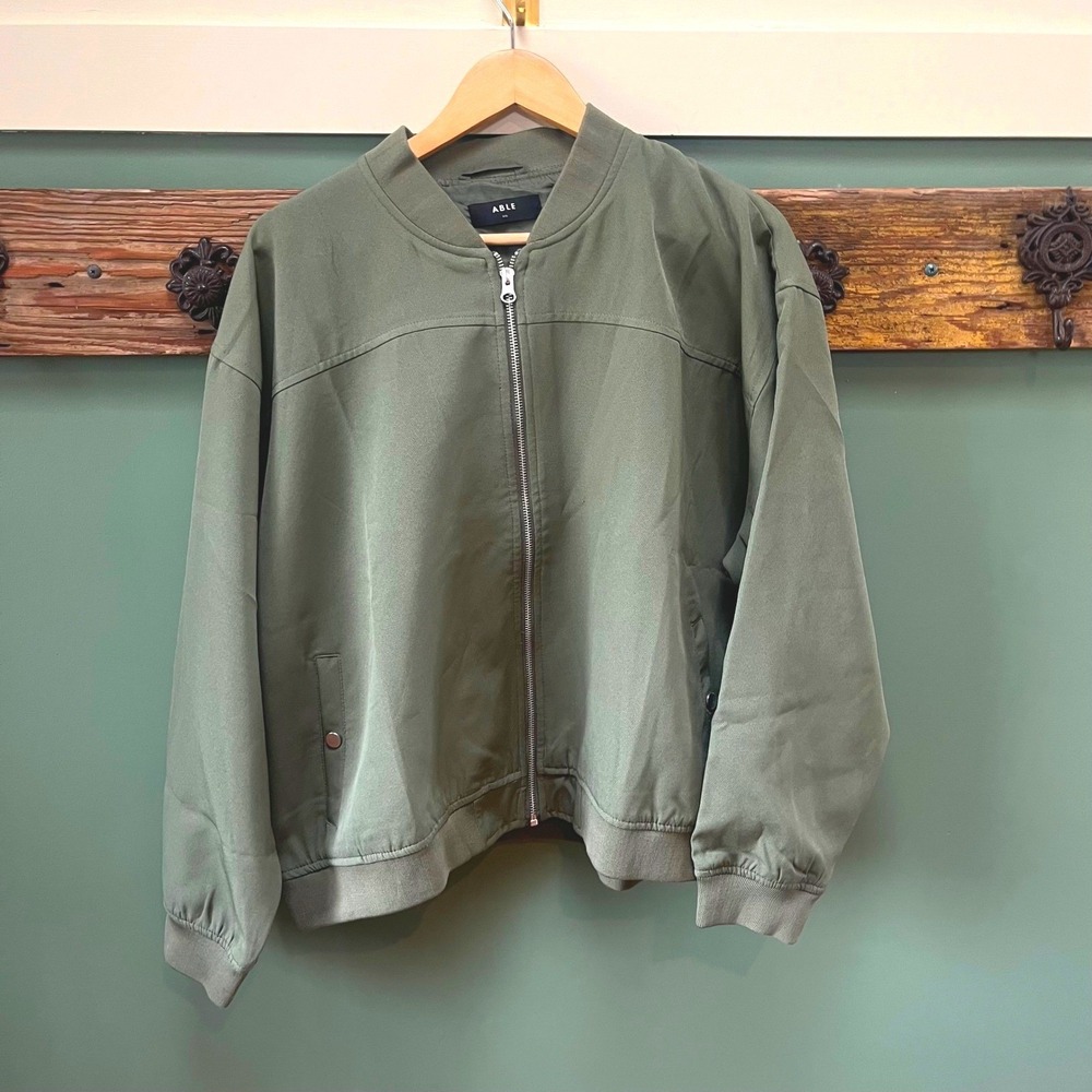 ABLE Olive Green Chandler Bomber‎ Jacket Womens XXL Full Zip Utility Minimalist